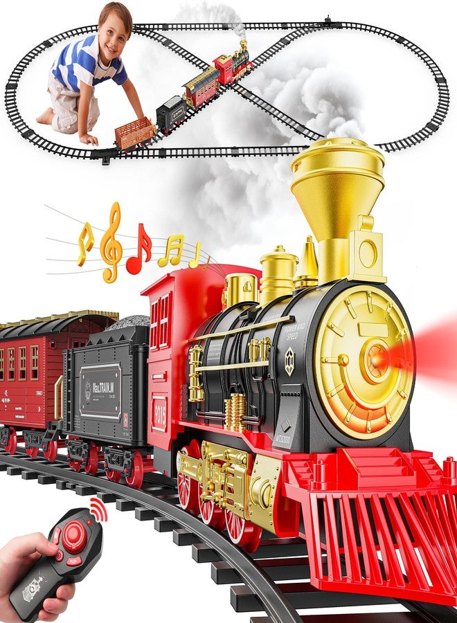 Hot Bee Train Set, Remote Control Train Toys with Luxury Tracks, Christmas Train Sets for Around the Tree,Toy Train with Smokes, Lights & Sound,Model Train Set for 3 4 5 6 7+ Years Old Boys Gifts Kids - Image 1